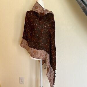 New brown/black/ beige with circles motifs and sparkles shawl